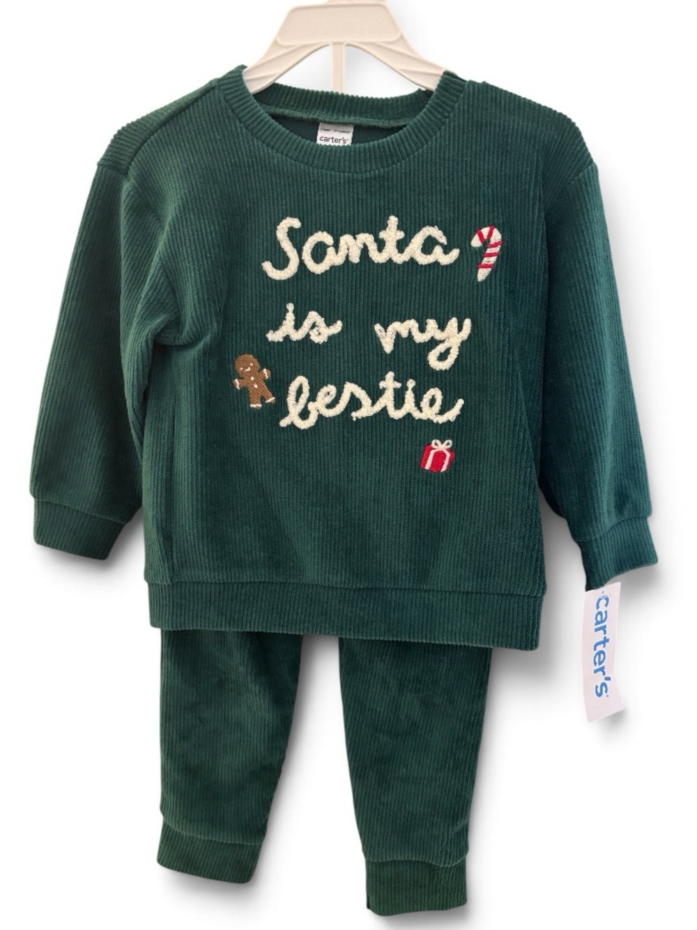 🎉 (18m) Carter's Dark Green 'Santa is my Bestie' Kids 2PC Set